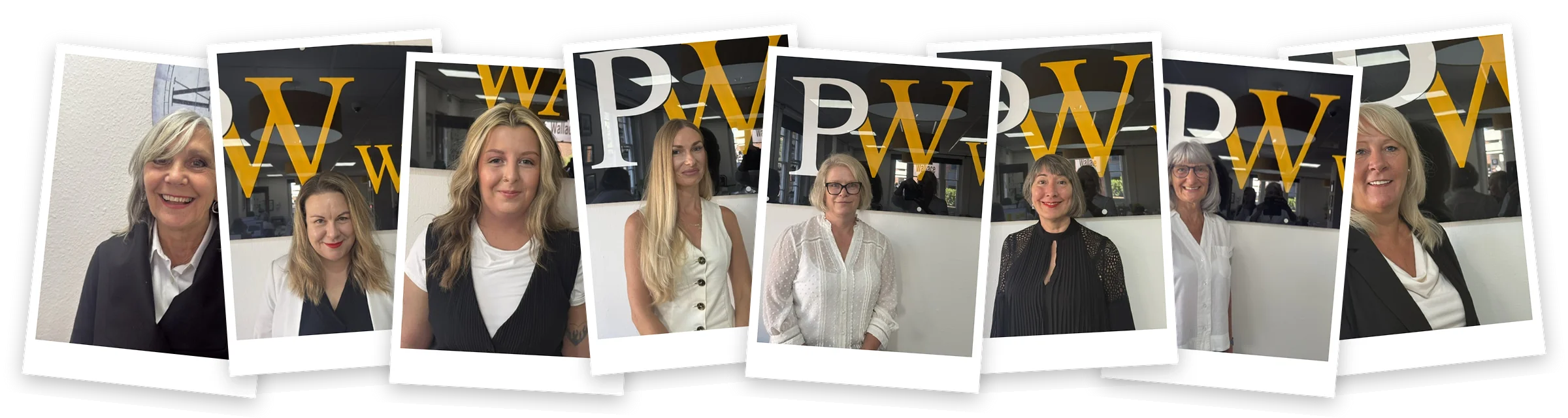 The Price Wallace team: Christine Hill, Ruth Carter, Emma Maddox, Monika Rybacka, Sally Day, Margaret Mason, Paula Bailey and Janey Rainbow